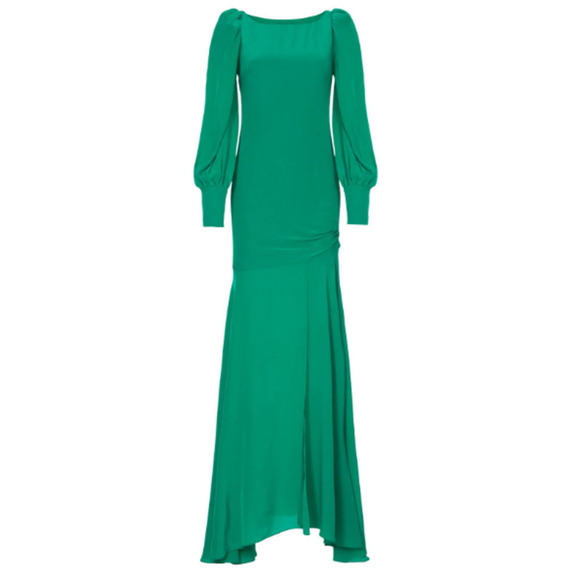 De La Vali Presley Gown Long Balloon Sleeves Green US 6 - Picture 3 of 16